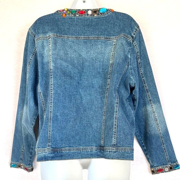 New Berek Denim Jeweled Jacket Western Artsy Hippie Colorful Embellishments XL - Picture 6 of 8